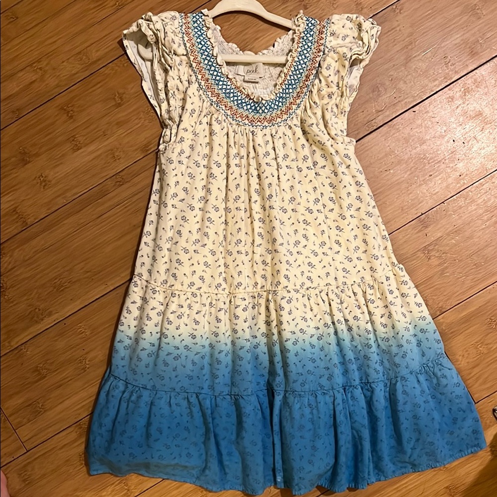 Girls' Blue and Cream Floral Dress